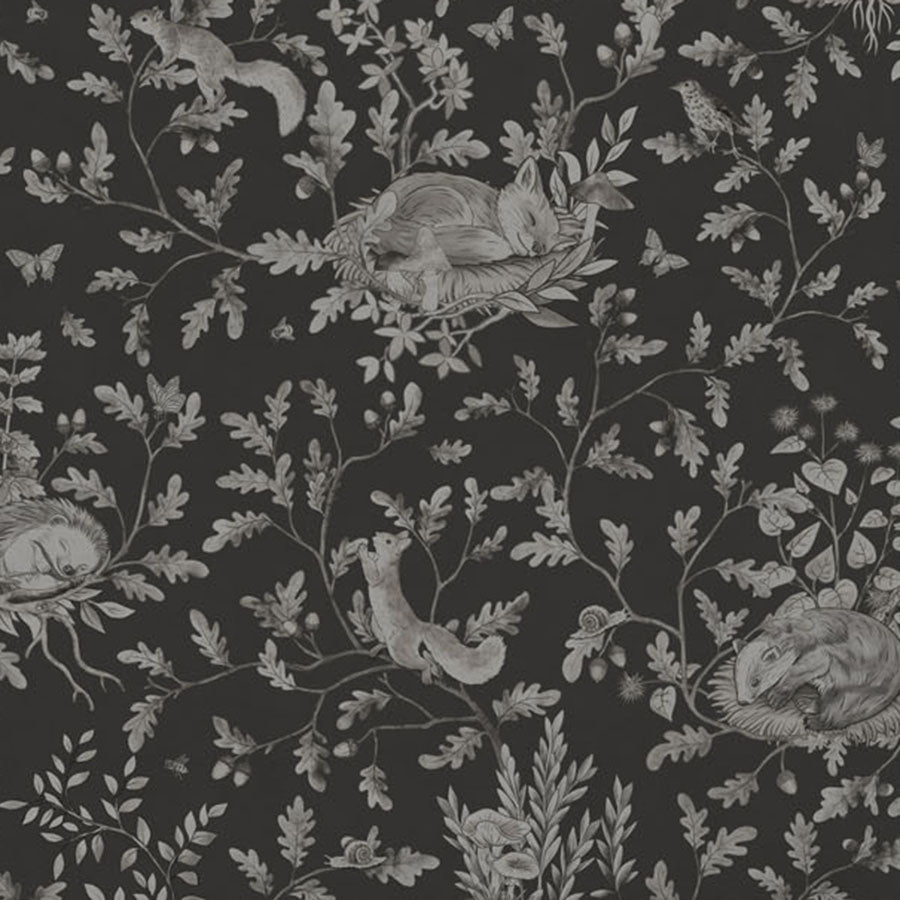 Close-up of the Playful Woods – Monochrome Black wallpaper mural