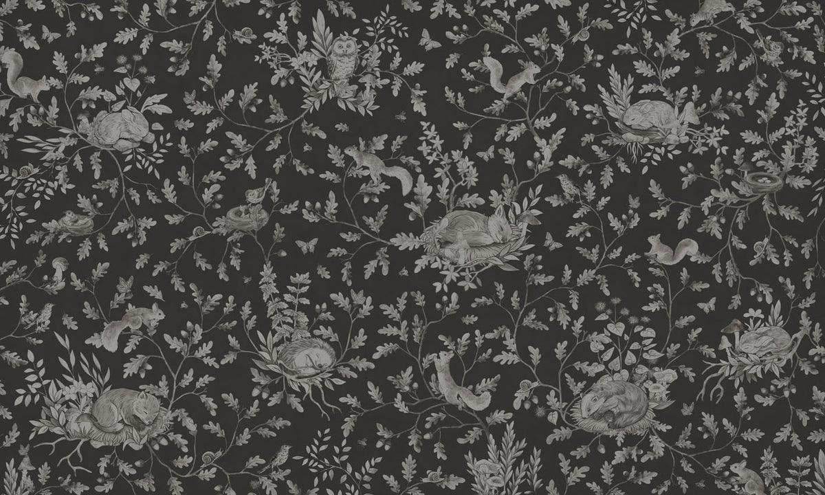 Playful Woods – Monochrome Black wallpaper mural by Kikki Belle
