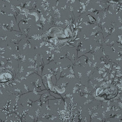 Close-up of the Playful Woods – Monochrome Blue wallpaper mural