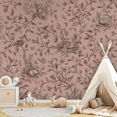 Playful Woods – Monochrome Pink wallpaper mural in a teepee