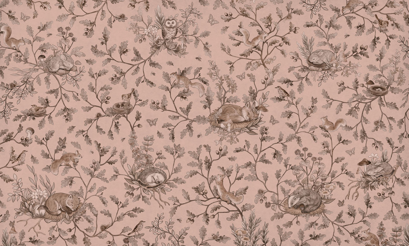 Playful Woods – Monochrome Pink wallpaper mural by Kikki Belle
