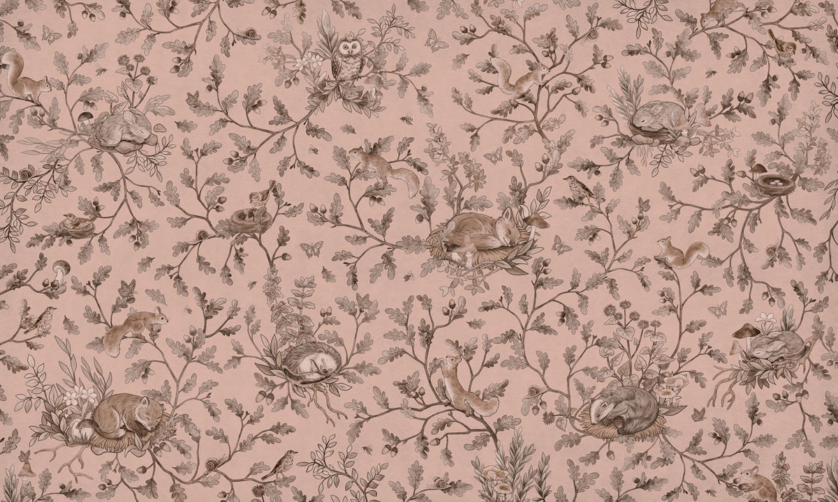 Playful Woods – Monochrome Pink wallpaper mural by Kikki Belle