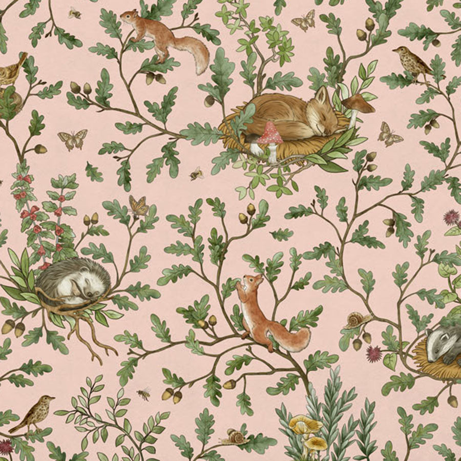 Close-up of the Playful Woods – Pink wallpaper mural
