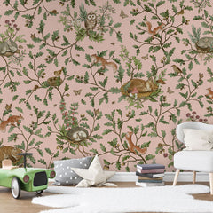 Playful Woods – Pink wallpaper mural in a toy car
