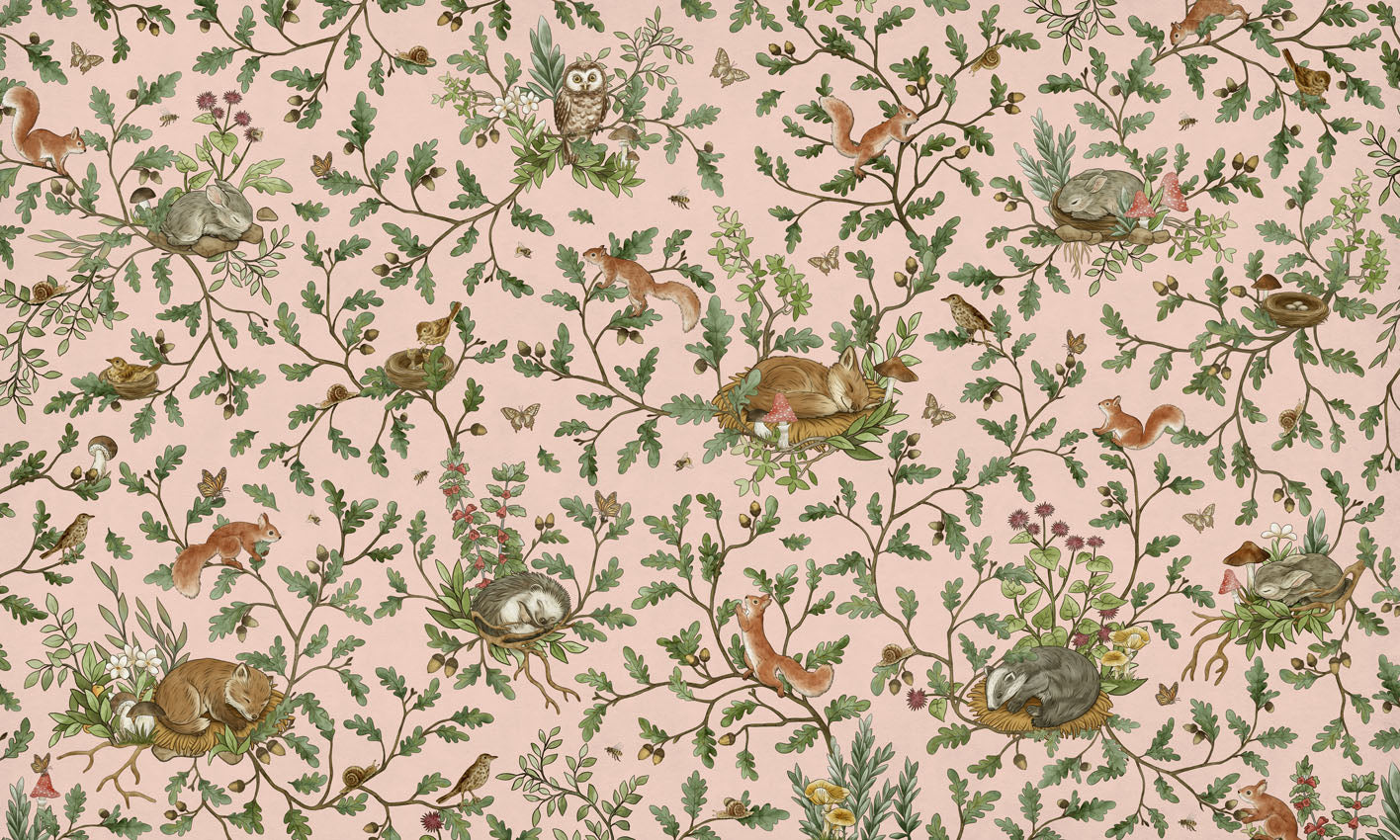 Playful Woods – Pink wallpaper mural by Kikki Belle