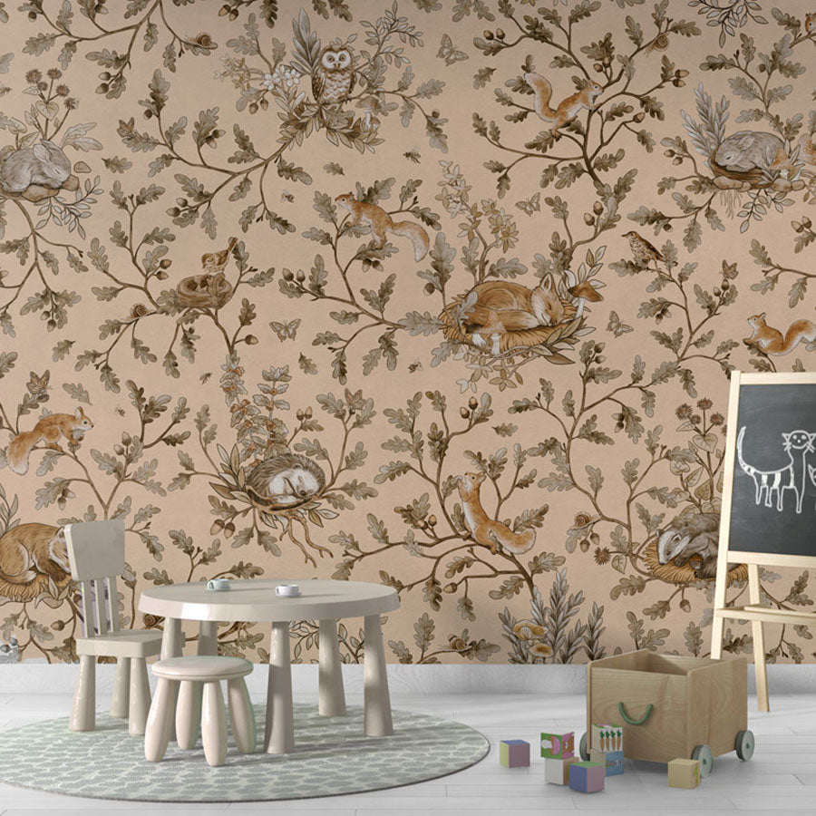 Playful Woods – Vintage Beige wallpaper mural in a chalkboard