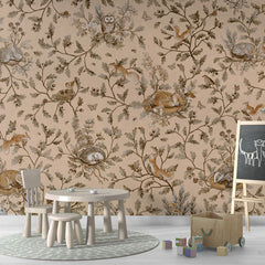 Playful Woods – Vintage Beige wallpaper mural in a chalkboard
