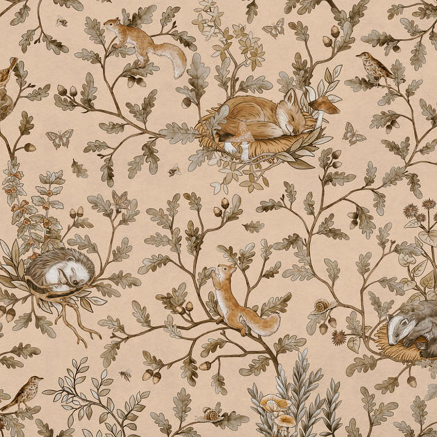 Close-up of the Playful Woods – Vintage Beige wallpaper mural