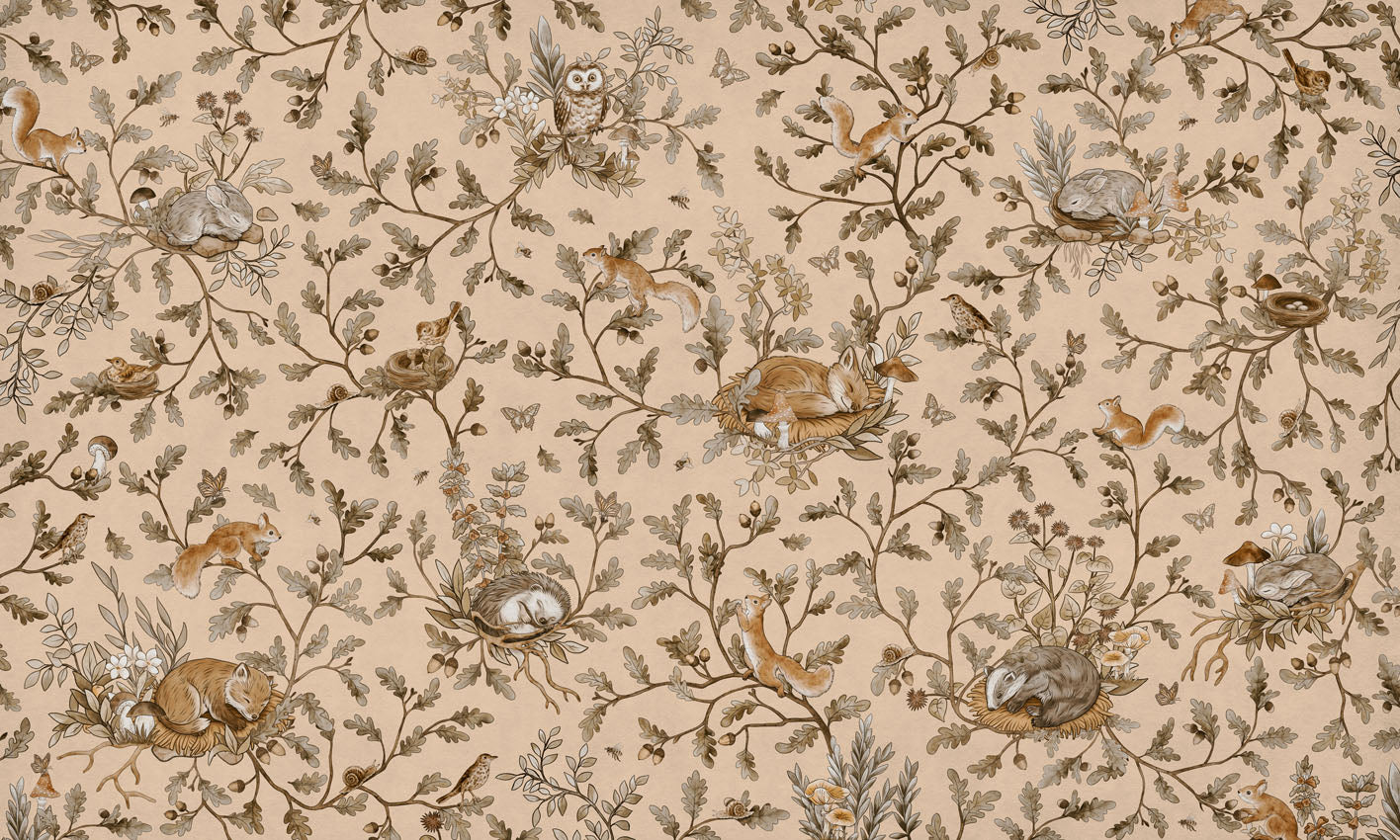 Playful Woods – Vintage Beige wallpaper mural by Kikki Belle