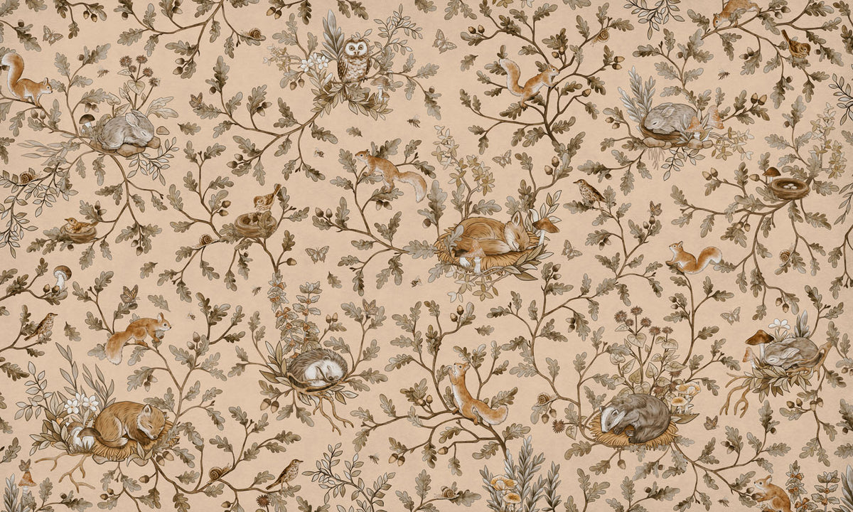Playful Woods – Vintage Beige wallpaper mural by Kikki Belle
