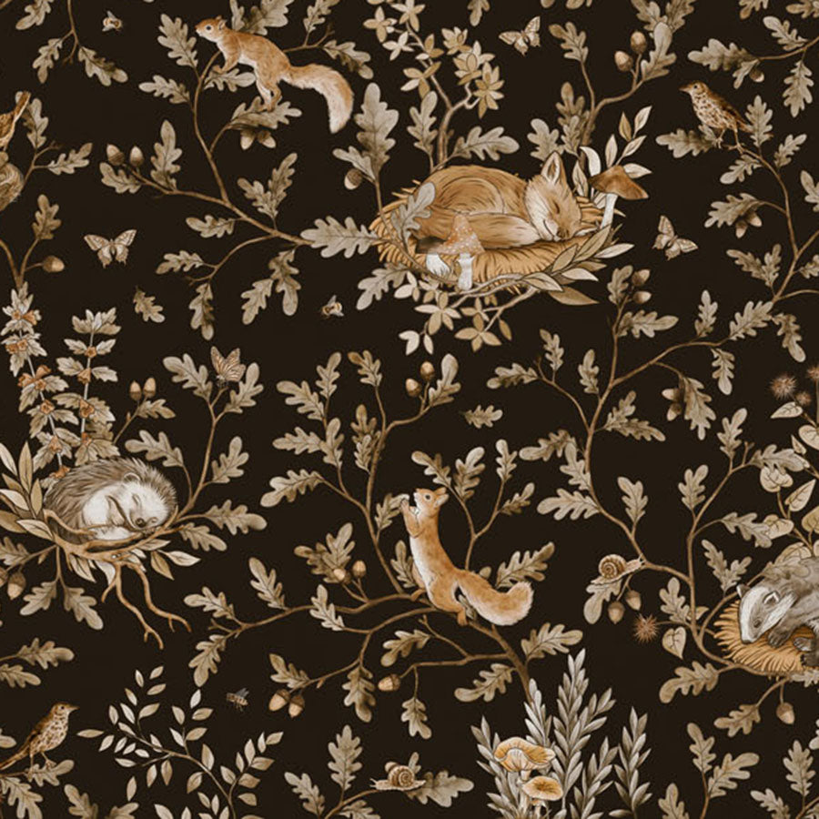 Close-up of the Playful Woods – Vintage Black wallpaper mural
