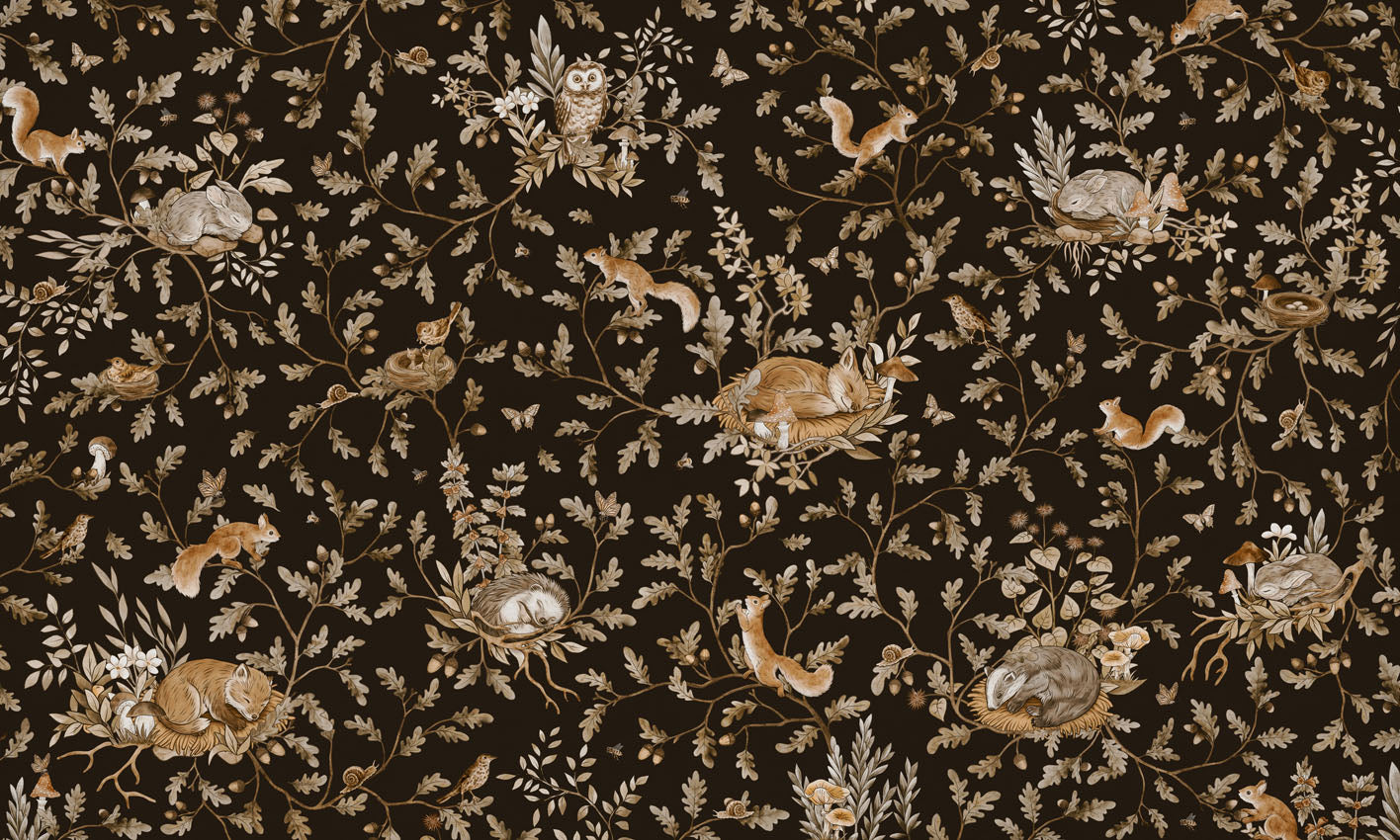 Playful Woods – Vintage Black wallpaper mural by Kikki Belle