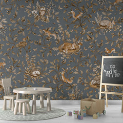 Playful Woods – Vintage Blue wallpaper mural in a chalkboard