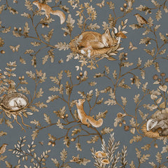 Close-up of the Playful Woods – Vintage Blue wallpaper mural