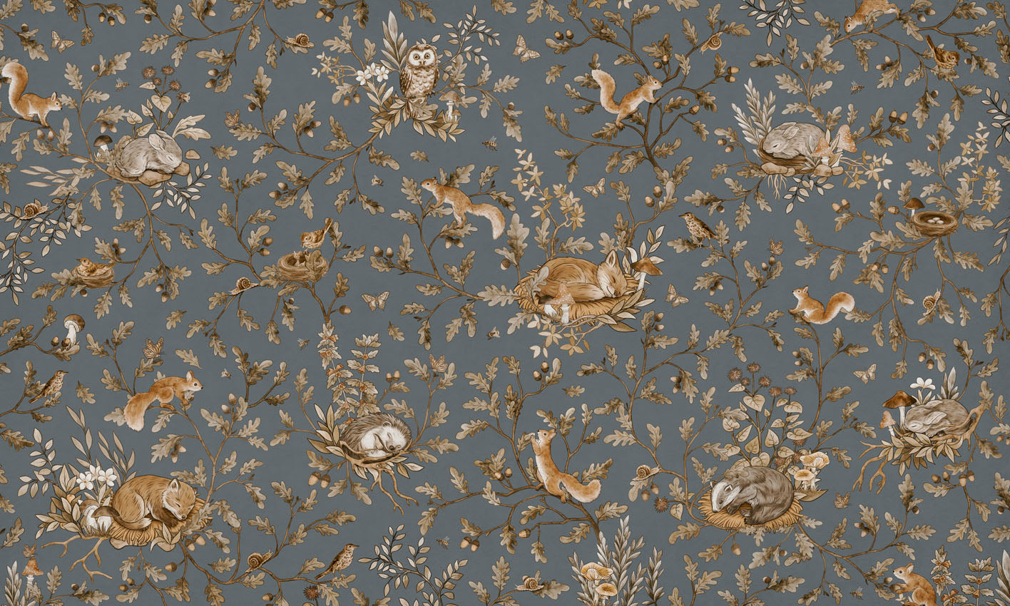 Playful Woods – Vintage Blue wallpaper mural by Kikki Belle