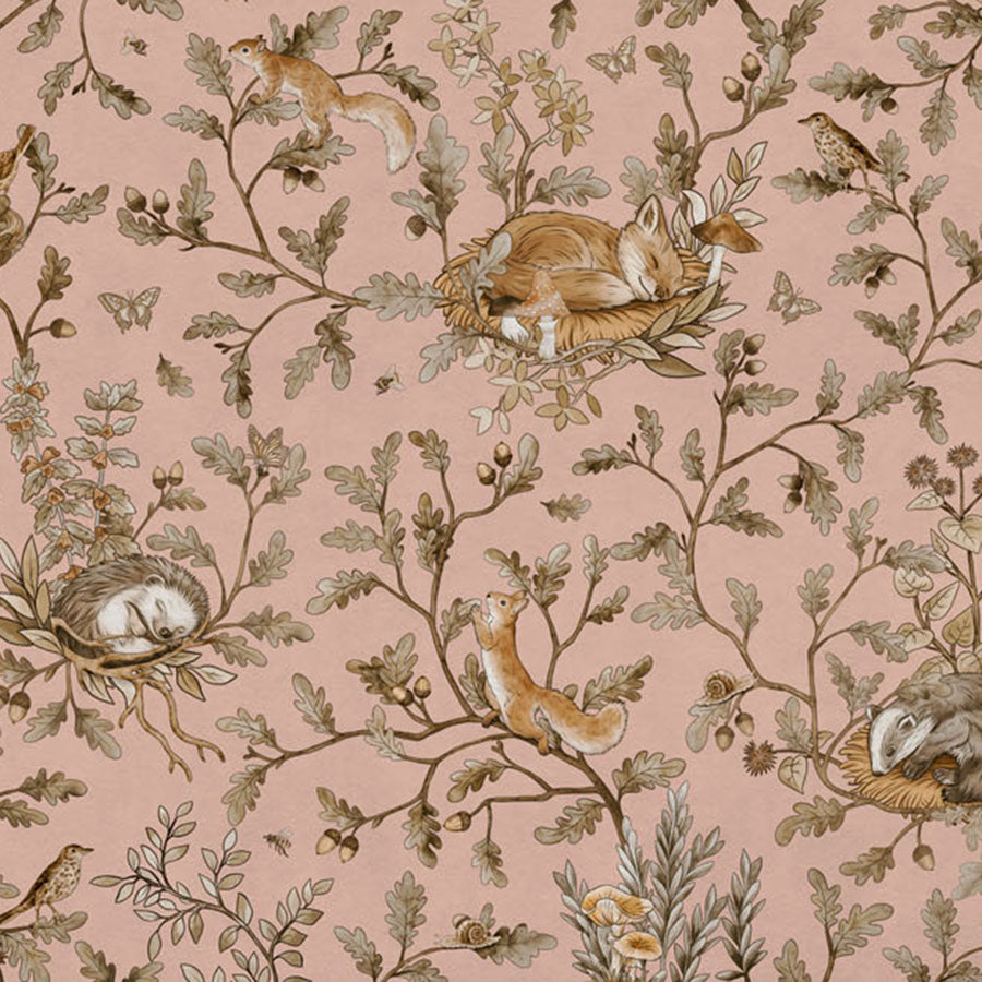 Close-up of the Playful Woods – Vintage Pink wallpaper mural