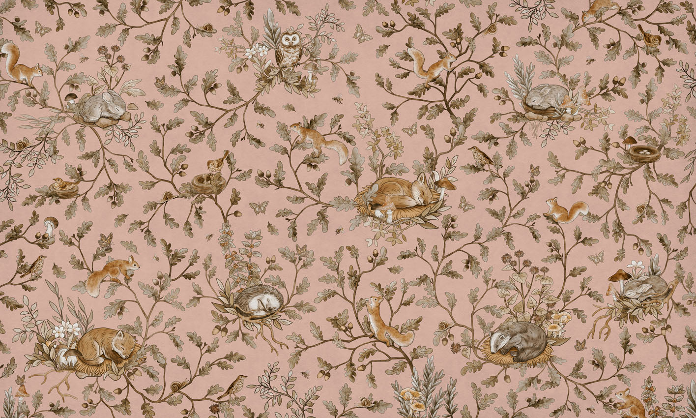 Playful Woods – Vintage Pink wallpaper mural by Kikki Belle
