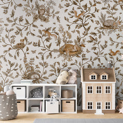 Playful Woods – Vintage White wallpaper mural in a dolls house