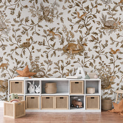 Playful Woods – Vintage White wallpaper mural in a toy storage