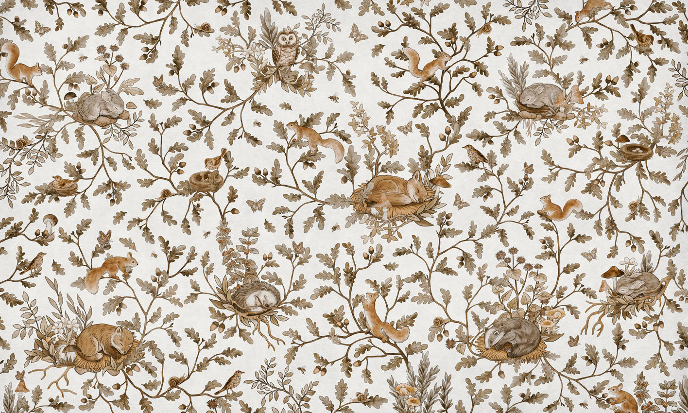 Playful Woods – Vintage White wallpaper mural by Kikki Belle