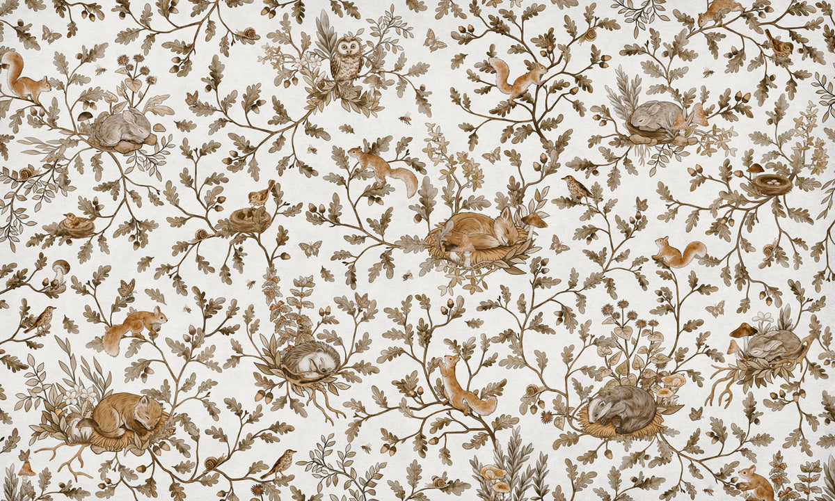Playful Woods – Vintage White wallpaper mural by Kikki Belle