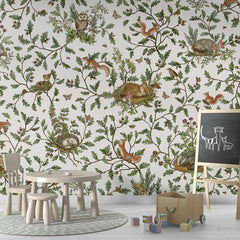 Playful Woods – White wallpaper mural in a chalkboard