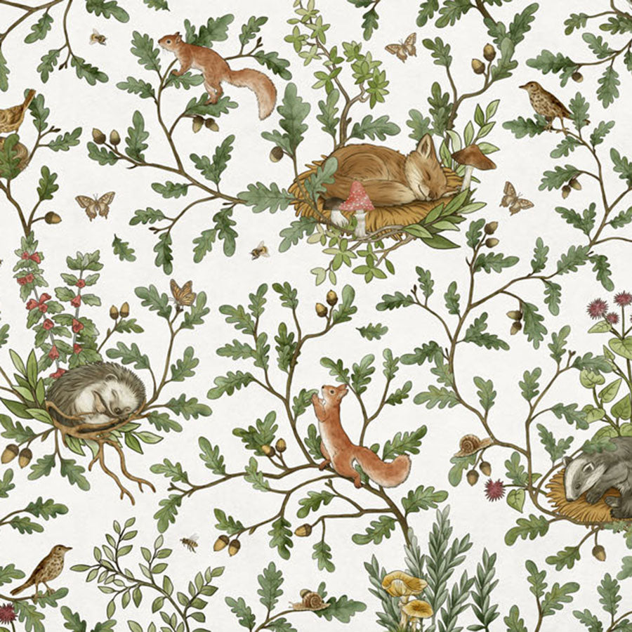 Close-up of the Playful Woods – White wallpaper mural