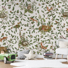 Playful Woods – White wallpaper mural in a toy car