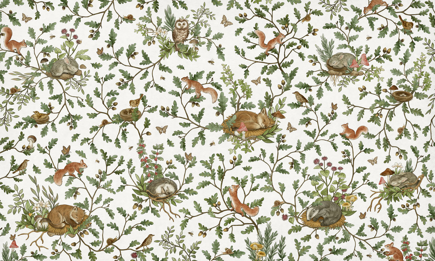 Playful Woods – White wallpaper mural by Kikki Belle