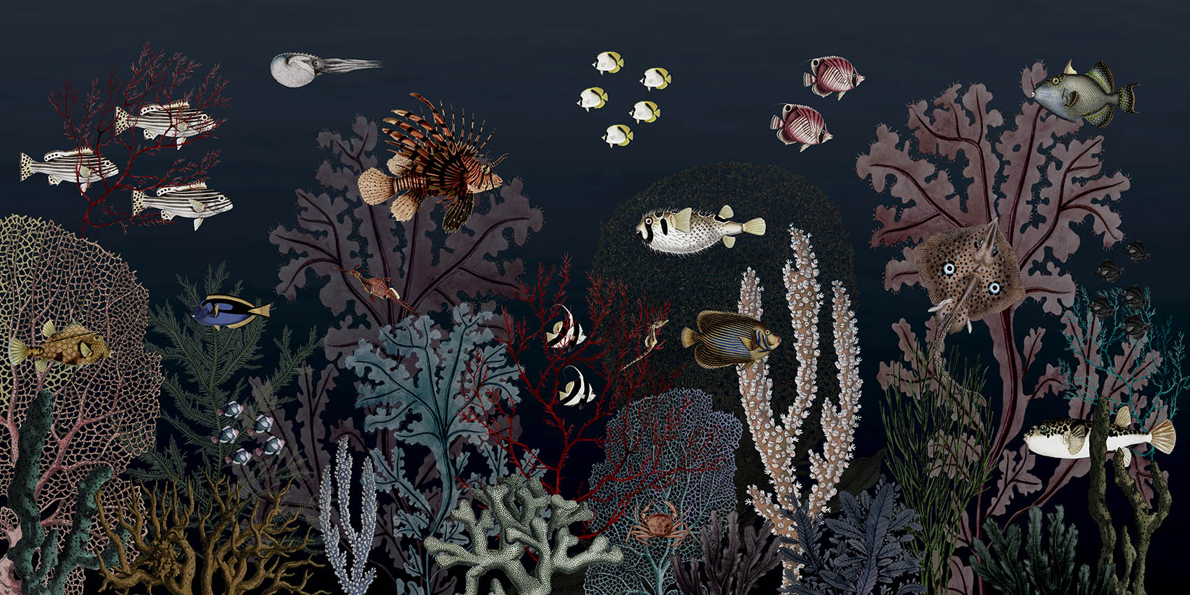 Roaring Reef – Blue wallpaper mural by Kikki Belle