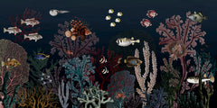 Roaring Reef – Blue wallpaper mural by Kikki Belle