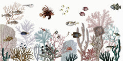Roaring Reef – White wallpaper mural by Kikki Belle