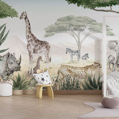 Savannah Jive wallpaper mural in a children’s bedroom house bed