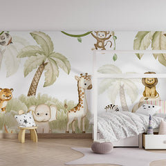 Savannah Joy wallpaper mural shown in a children's bedroom house bed