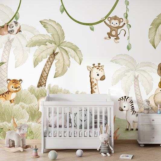 Savannah Joy wallpaper mural shown in a children's nursery crib