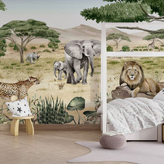 Savannah Secrets wallpaper mural in a children’s bedroom house bed