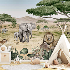 Savannah Secrets wallpaper mural in a children’s playroom tipi