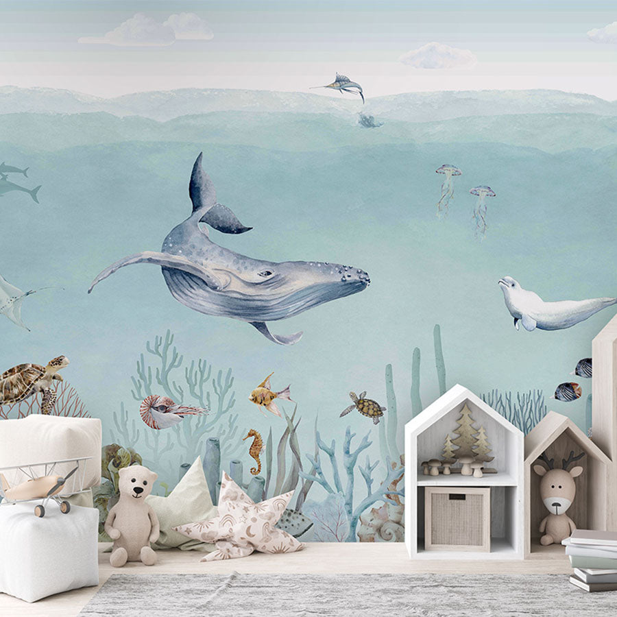 Secret Sealife wallpaper mural in a children’s playroom