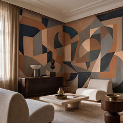 Silent Arch wallpaper mural shown in living room with cream sofa and sideboard