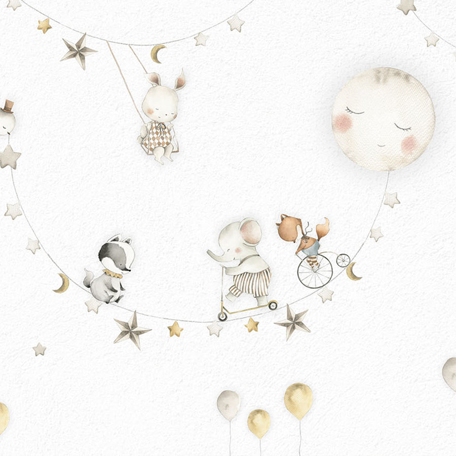 Close-up of the Sleeping Moon wallpaper mural by Oliver Robins