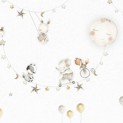 Close-up of the Sleeping Moon wallpaper mural by Oliver Robins