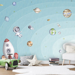 Space Joy – Light wallpaper mural shown in a children's bedroom toy car