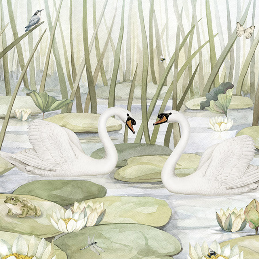 Close-up of the Spectacular Swans wallpaper mural