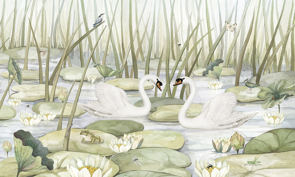 Spectacular Swans wallpaper mural by Kikki Belle