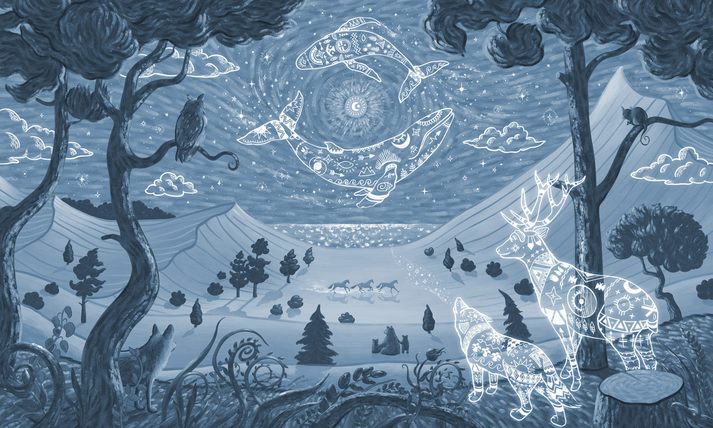 Spirit Night – Blue wallpaper mural by Oliver Robins