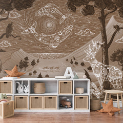 Spirit Night – Brown wallpaper mural shown in a children's bedroom dresser