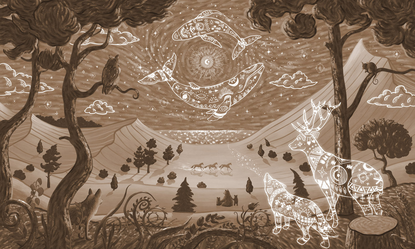 Spirit Night – Brown wallpaper mural by Oliver Robins