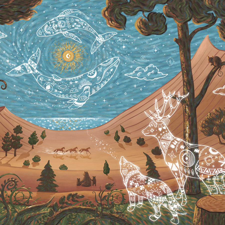 Close-up of the Spirit Night wallpaper mural by Oliver Robins