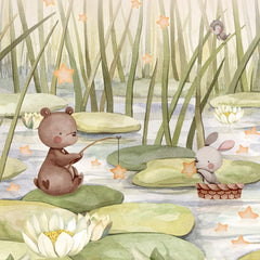 Close-up of the Starry Pond wallpaper mural by Oliver Robins