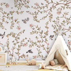 Summer Roses wallpaper mural in a children’s playroom tipi